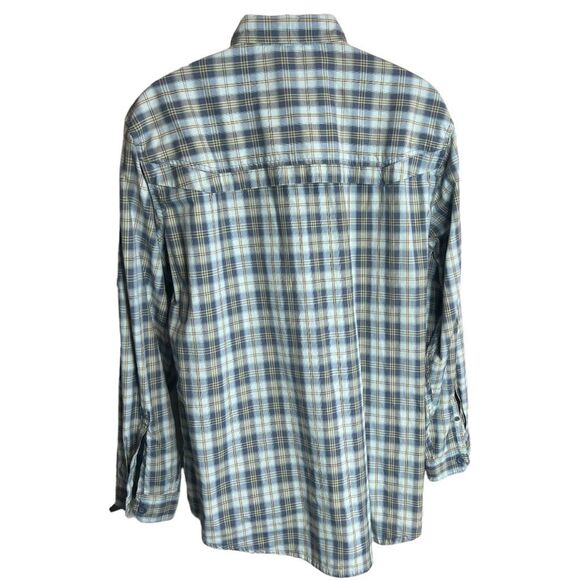 Timberland Men's Blue Button Down Hydro Blocker Long Sleeve Checkered Shirt Sz L - Picture 3 of 12